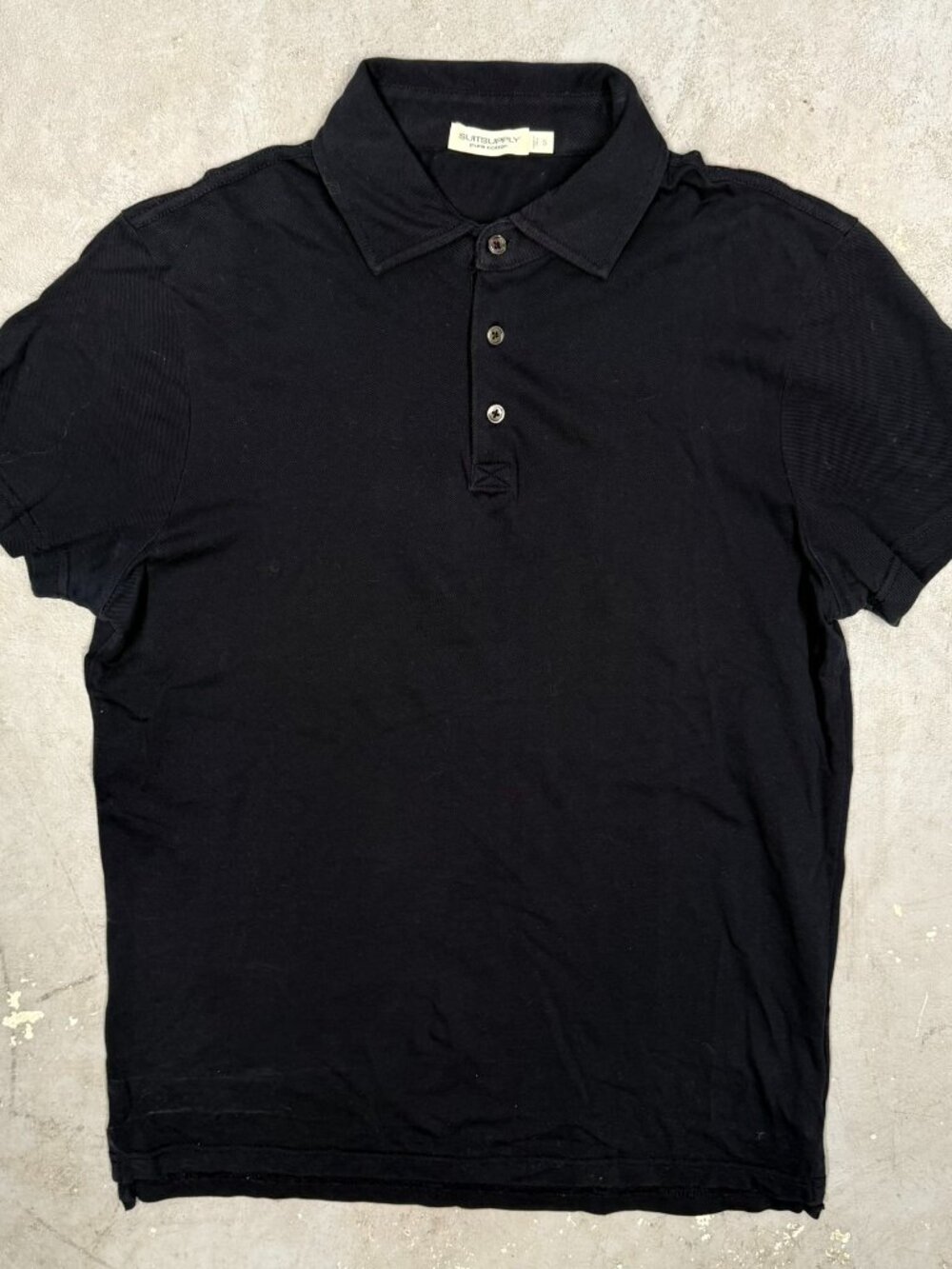 SuitSupply Polo Shirt Pique Cotton Short Sleeve Black Small